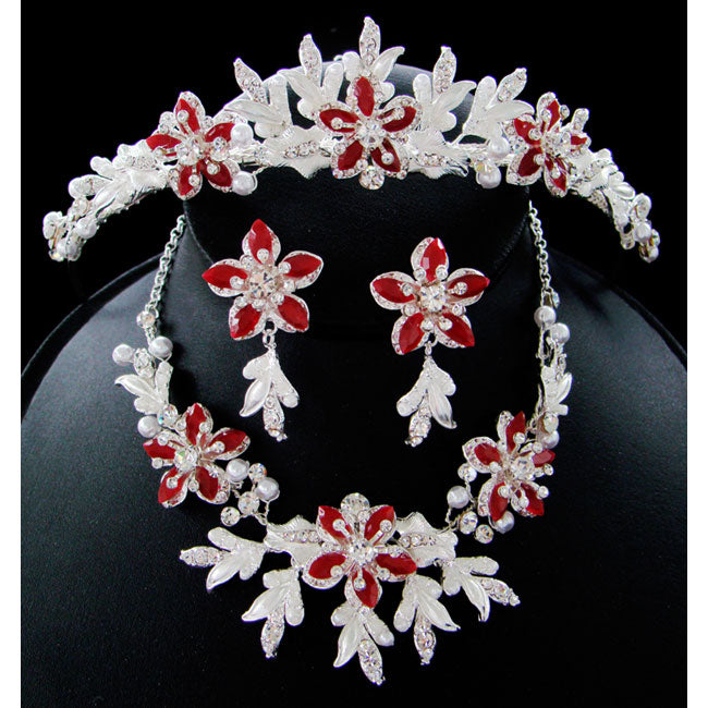 Couture Crystal Red Accent Bridal Jewelry & Tiara Set