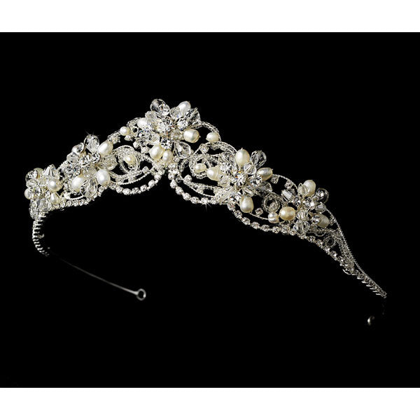 Crystal Couture Pearl Bridal Tiara (Silver or Gold)