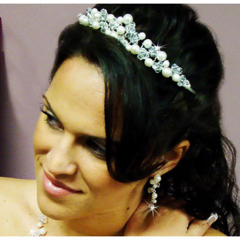 Bridal Tiara Pearls & Swarovski Crystals Tiara (White or Ivory)