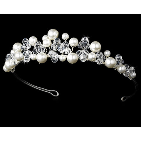 Bridal Tiara Pearls & Swarovski Crystals Tiara (White or Ivory)