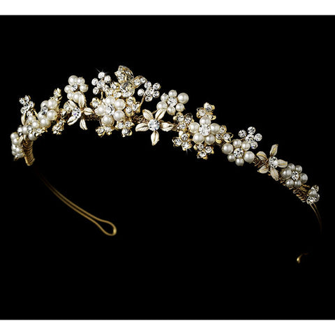 Pearl Floral Bridal Tiara ( Silver or Gold )