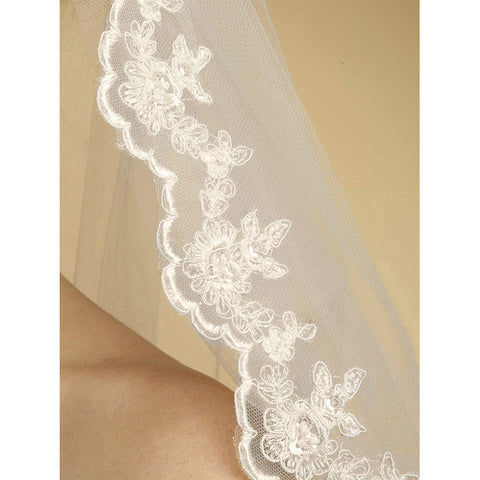 Bridal Veil Lace Embroidered Mantilla Wedding Veil (White or ivory)