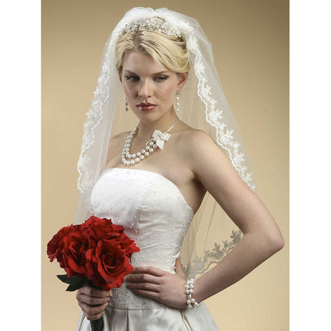 Bridal Veil Lace Embroidered Mantilla Wedding Veil (White or ivory)