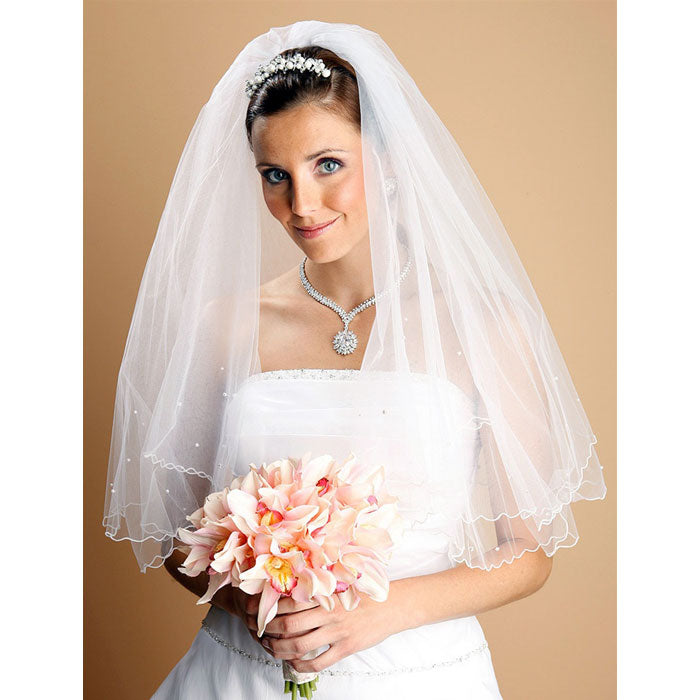 Scalloped Bridal Veil with Scattered Pearls & Swarovski Crystals