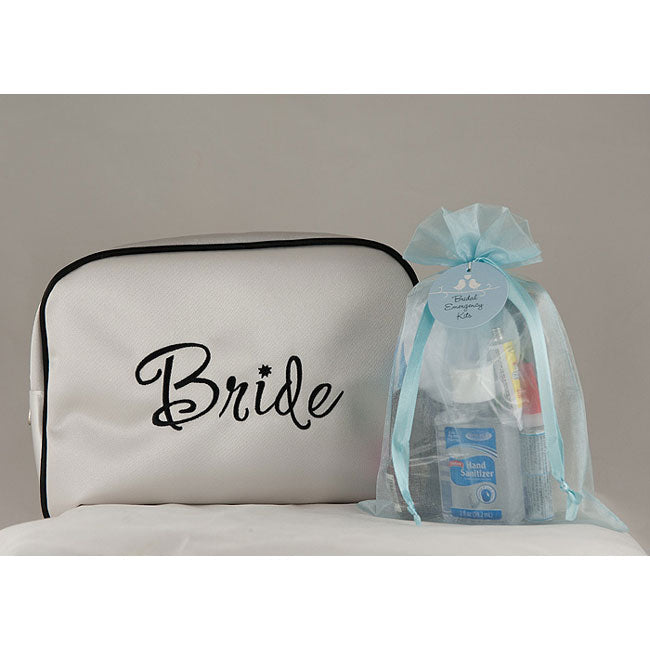 Bridal Emergency Kit in White Satin Bride Travel Bag