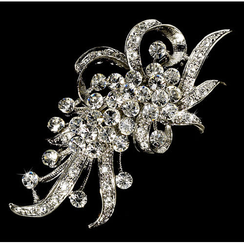 Vintage Crystal Hair Pin or Brooch Silver Clear