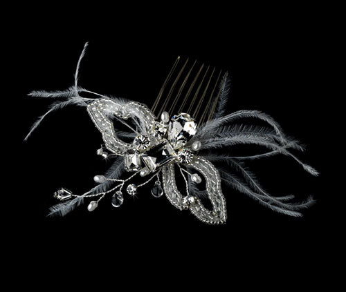Crystal & Feather Pearl Butterfly Wing Bridal Hair Comb