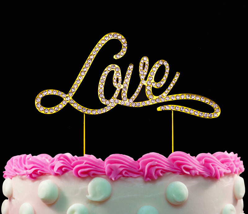 Elegant Love Gold Cake Topper Sparkling Crystal Wedding Cake Toppers