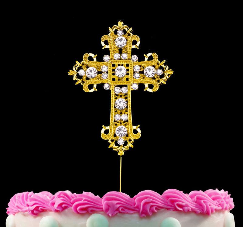 Cross Gold Cake Toppers Decoration for Wedding Religious Baptism Christening First Communion Confirmation