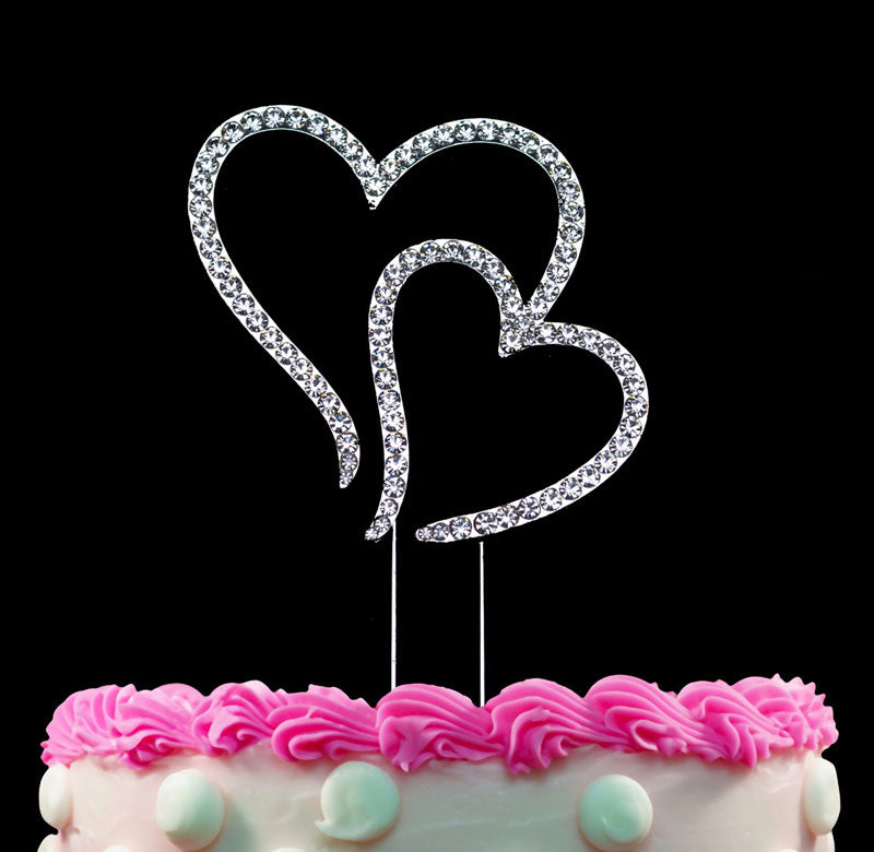 Elegant Double Hearts Cake Toppers Cake Decorations Silver