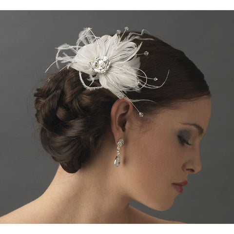 Feather Spray Bridal Hair Comb with Rhinestone Couture Accent