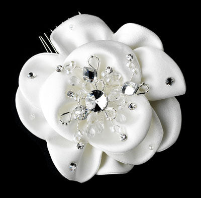 Flower Bridal Hair Comb with Rhinestone & Crystal Accents