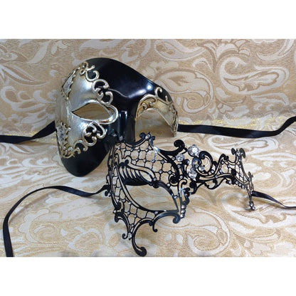 His and Her Phantom of Opera Masquerade Masks Set Black