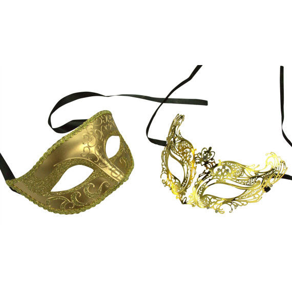 His and Hers Gold Themed Masquerade Masks Set