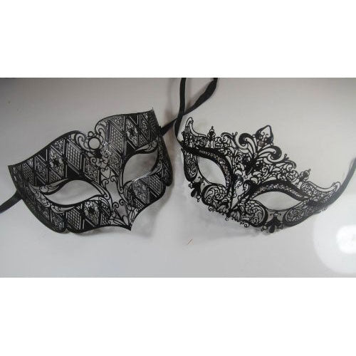 His and Hers Venetian Masquerade Mask Couple Set Black