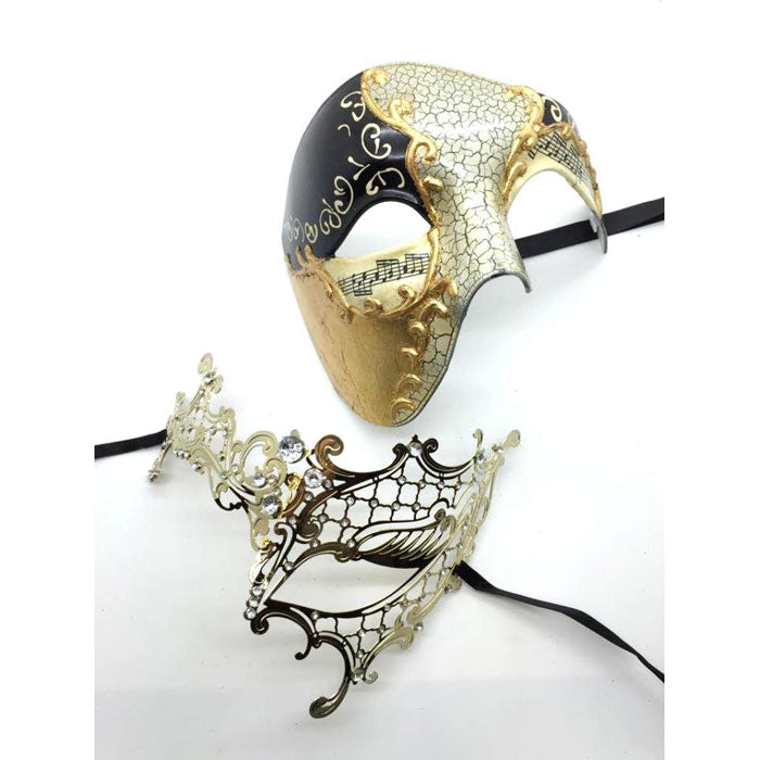 His and Her Phantom of the Opera GOLD Masquerade Masks Set