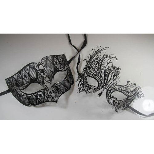 Lovers Men and Women Couples Venetian Masks - 2 Piece Black Colored Set