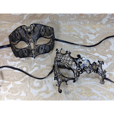 Laser Cut Metal Masquerade Masks for Couple Black color Set