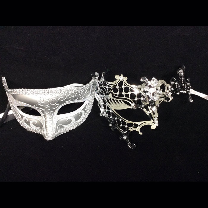 His and Hers Silver Laser Cut Masquerade Masks Set