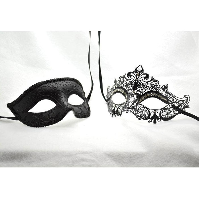 His and Her Masquerade Masks Black Themes Laser Cut Couple Masks