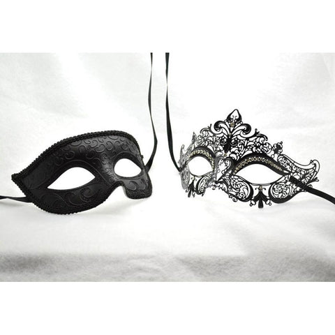 His and Her Masquerade Masks Black Themes Laser Cut Couple Masks