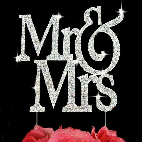 Crystal Cake Toppers Mr & Mrs Silver Rhinestone Wedding Cake Toppers Large