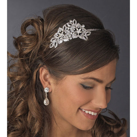 Antique Silver Crystal Headband with Side Accent