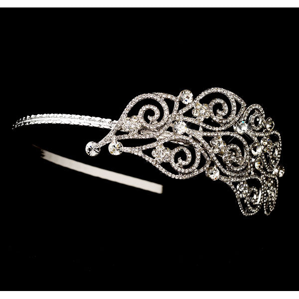 Antique Silver Headband with Crystal Side Accents
