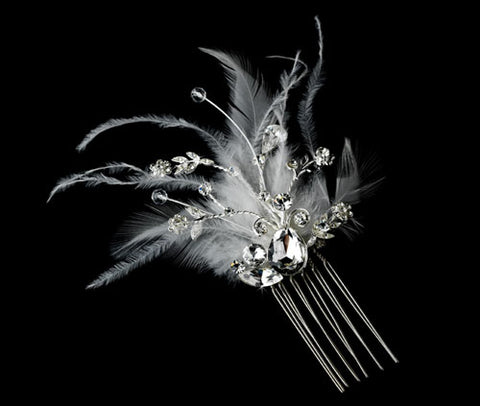 Dazzle Feather Bridal Hair Comb White or Ivory