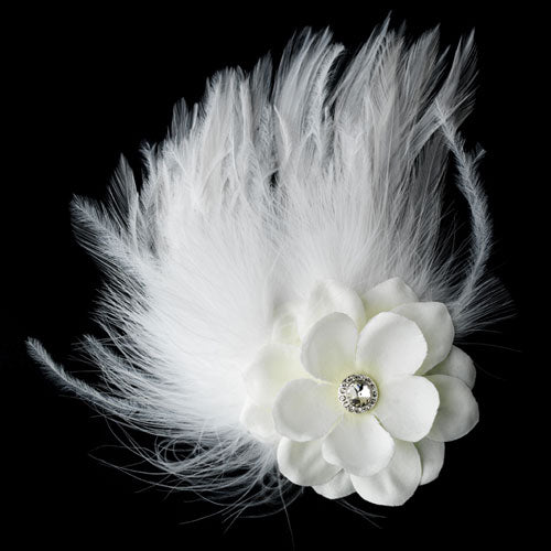 Delicate Floral Feather Fascinator Bridal Hair Clip White or Ivory