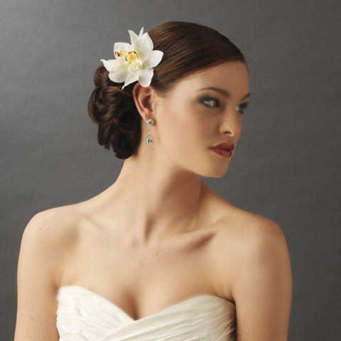 Snow White Double Orchid Flower Bridal Hair Clip