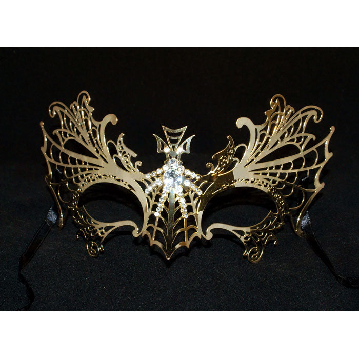 Gold Dragon Metal Laser Cut Venetian Masquerade Mask with Clear Stones