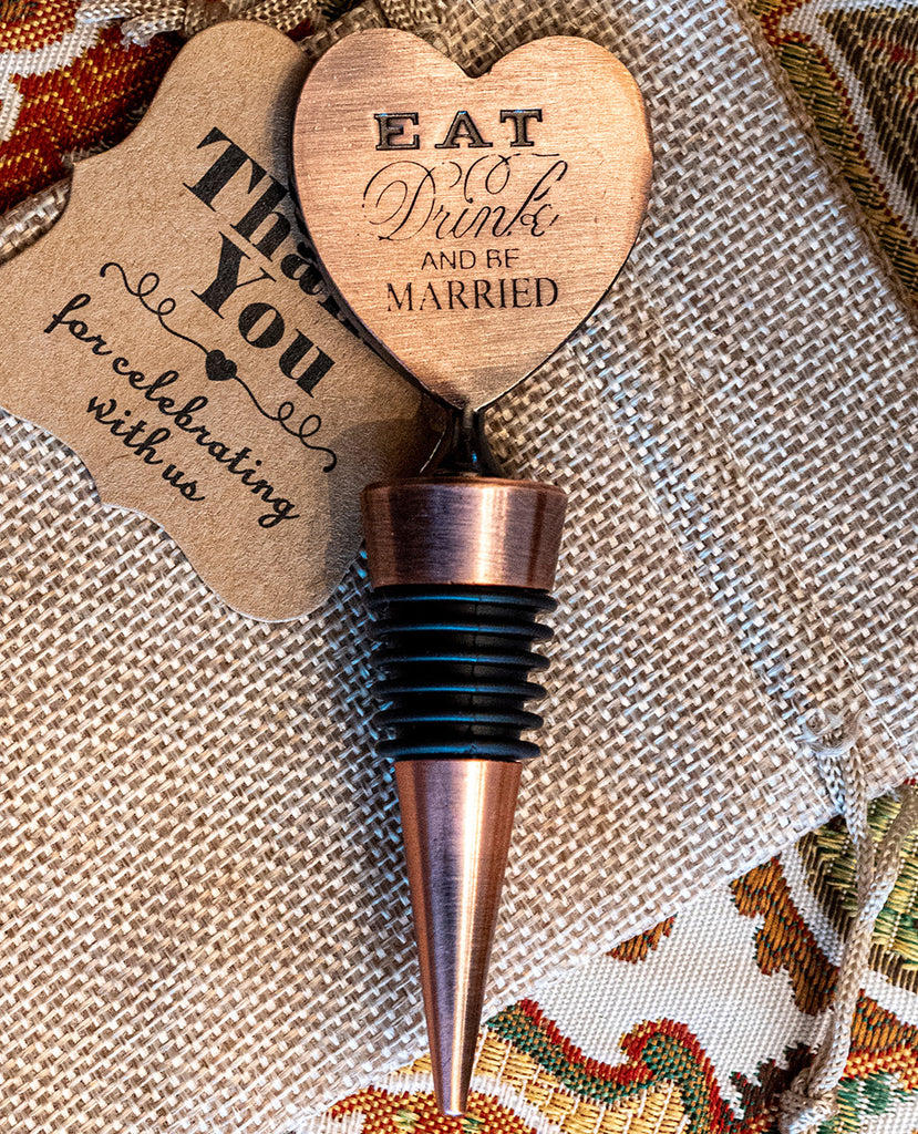 Eat Drink and be Married Bottle Stoppers Copper Vintage Wedding Favors Pack of 12