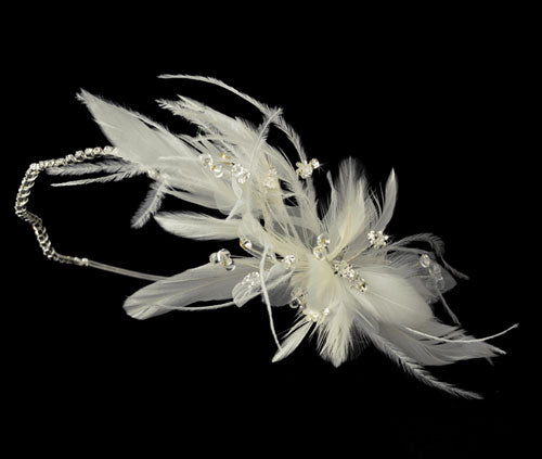 Swarovski Crystals Feather Fascinator White or Ivory