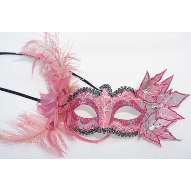 Pink and Silver Feather Mask Venetian Mask