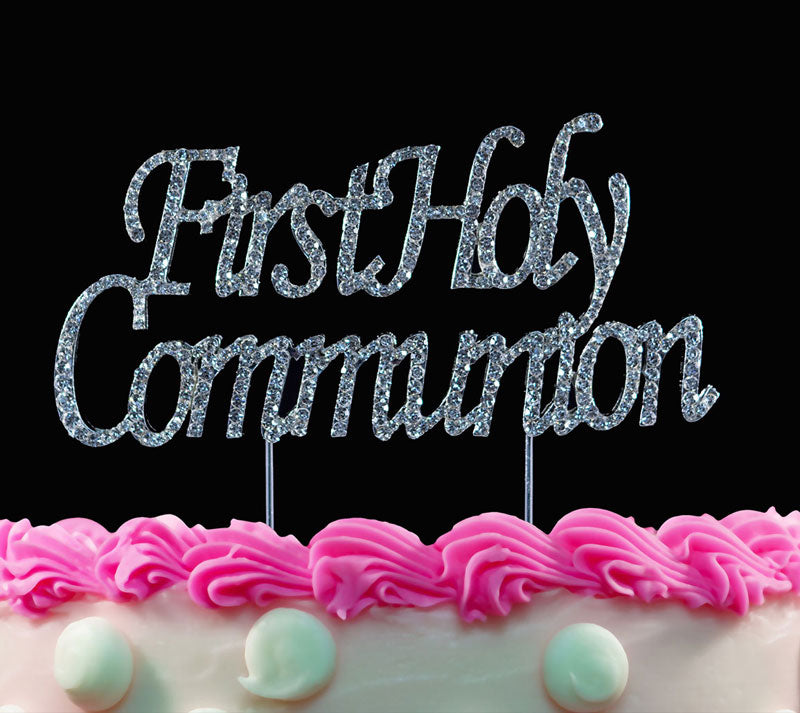 First Holy Communion Crystal Cake Toppers Silver Party Cake Picks