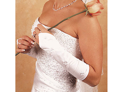 Bridal Gloves Floral Fingerless Gloves Below Elbow (White or Ivory)
