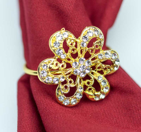 Floral Crystal Napkin Rings Set of 4 Sparkling Napkin Holders