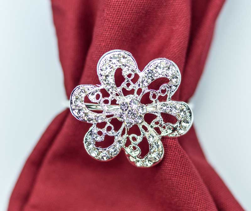 Floral Crystal Napkin Rings Set of 4 Sparkling Napkin Holders