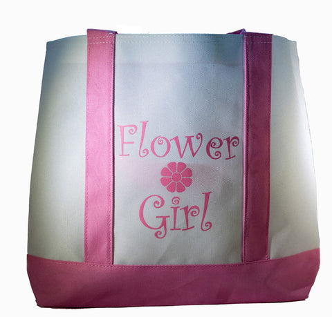 * Flower Girl Tote Bag White with Pink Straps Large Wedding Flower Girl Gifts