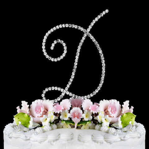 Crystal Cake Topper Swirl Script Silver Monogram Cake Toppers Initial A to Z Large 4 3/4"
