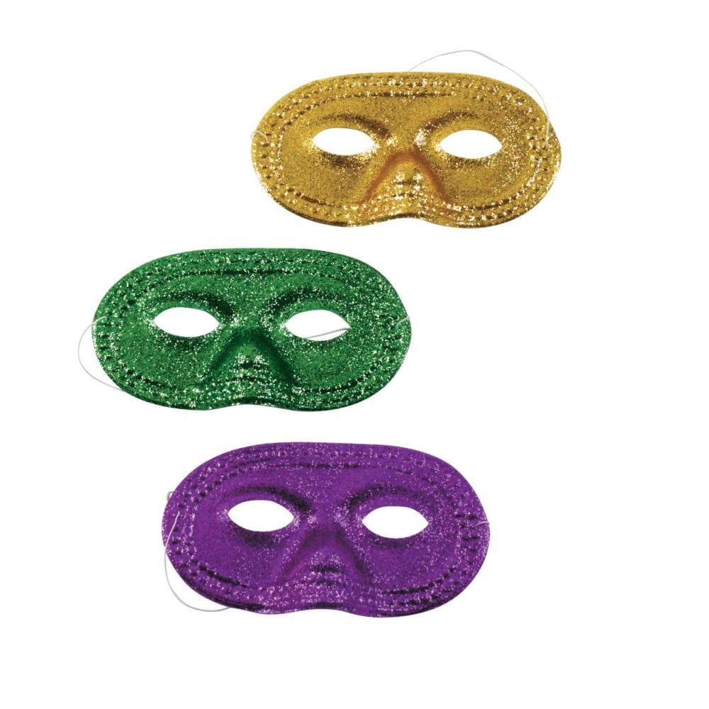 Mardi Gras Glitter Half Face Masks Pack of 12 Assorted Colors