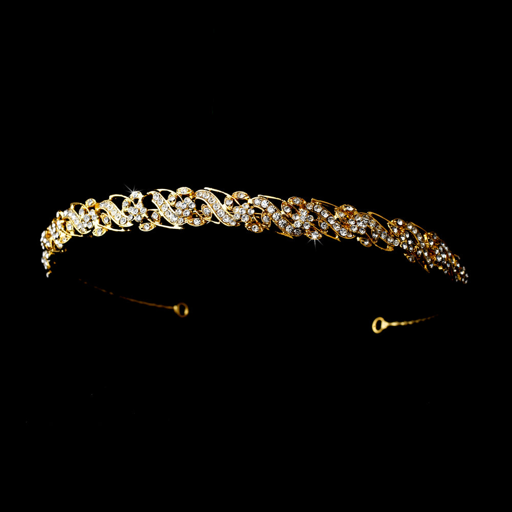 Rhinestone Bridal Headband - Gold color