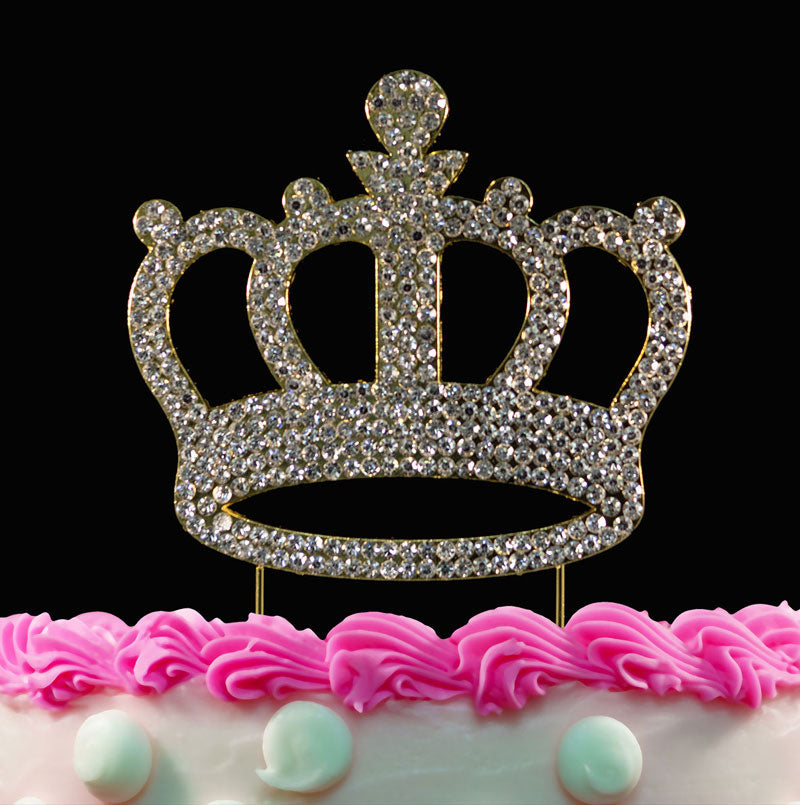 Gold Crown Bling Crystal Princess Birthday Baby Shower Cake Toppers