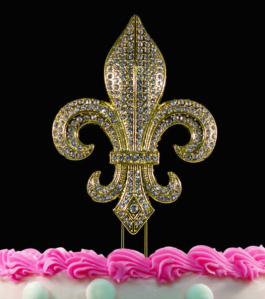 Fleur De Lis Bling Crystal Cake Toppers Weddings Mardi Gras Silver or Gold