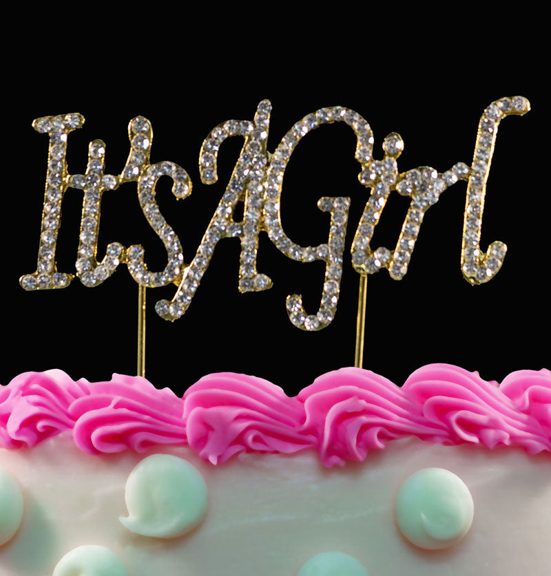 Gold Girl Bling Crystal It's a Girl Baby Shower Cake Toppers