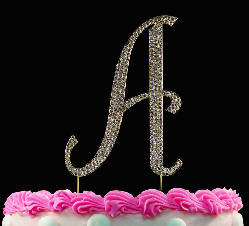 Gold Monogram Cake Topper Crystal Cake Initial A to Z Any Letter