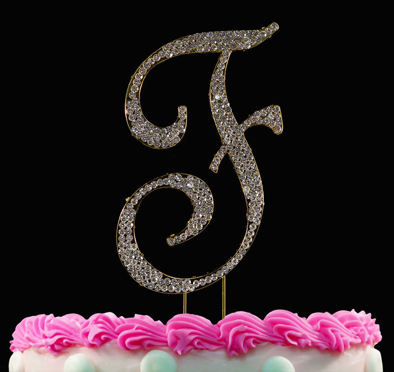 Gold Monogram Cake Topper Crystal Cake Initial A to Z Any Letter