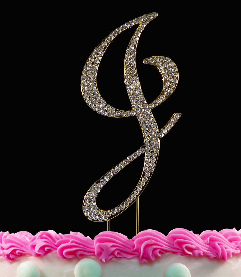 Gold Monogram Cake Topper Crystal Cake Initial A to Z Any Letter