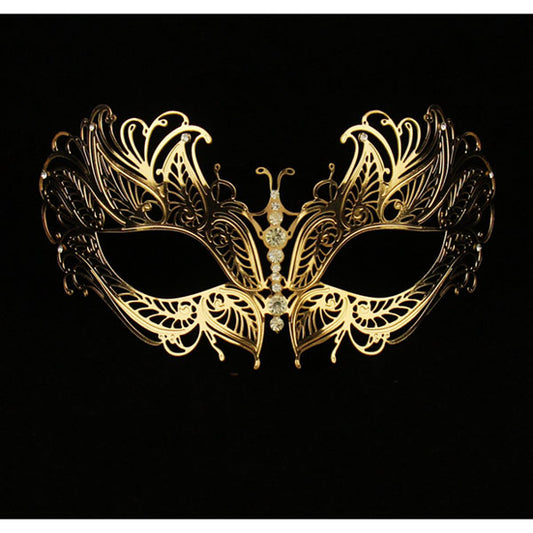 Gold Butterfly Masquerade Mask Laser Cut Venetian Mask Halloween Clear Crystals